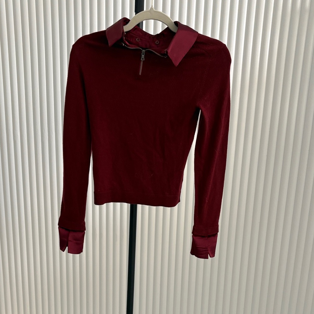 Alice + Olivia Wine Burgundy Long-Sleeve Zip Polo Top